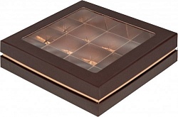 Коробка на 16 конфет "Люкс" Коричневая/Золото 18 см*18 см* 4,5 см